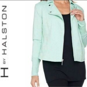 H by Halston Motorcycle Zip Women’s Sweater Mint Green Jacket Size 8